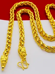 Men's Exaggerated Bold Gold Chain Necklace, Cuban Link Chain, Fake 7n Thick Dragon Bone Pendant, Large Snakebone Design, Statement Necklace, 1 Piece