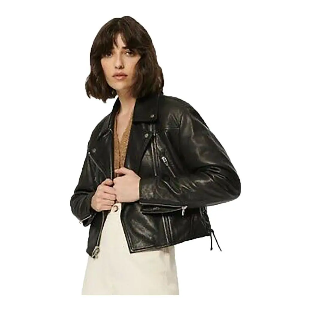Andrew Marc Dunns Cropped Lamb Leather Jacket with Lace Sides