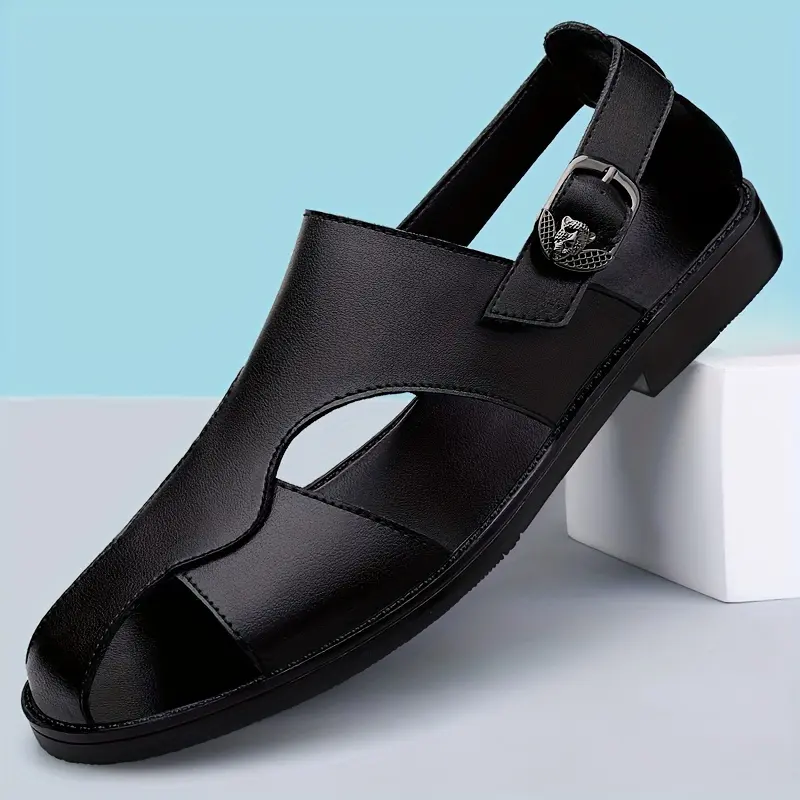 Men's Casual Closed-Toe Walking Shoes, Split Cow Leather Upper, Non-Slip Rubber Sole, Comfy Summer Sports Footwear