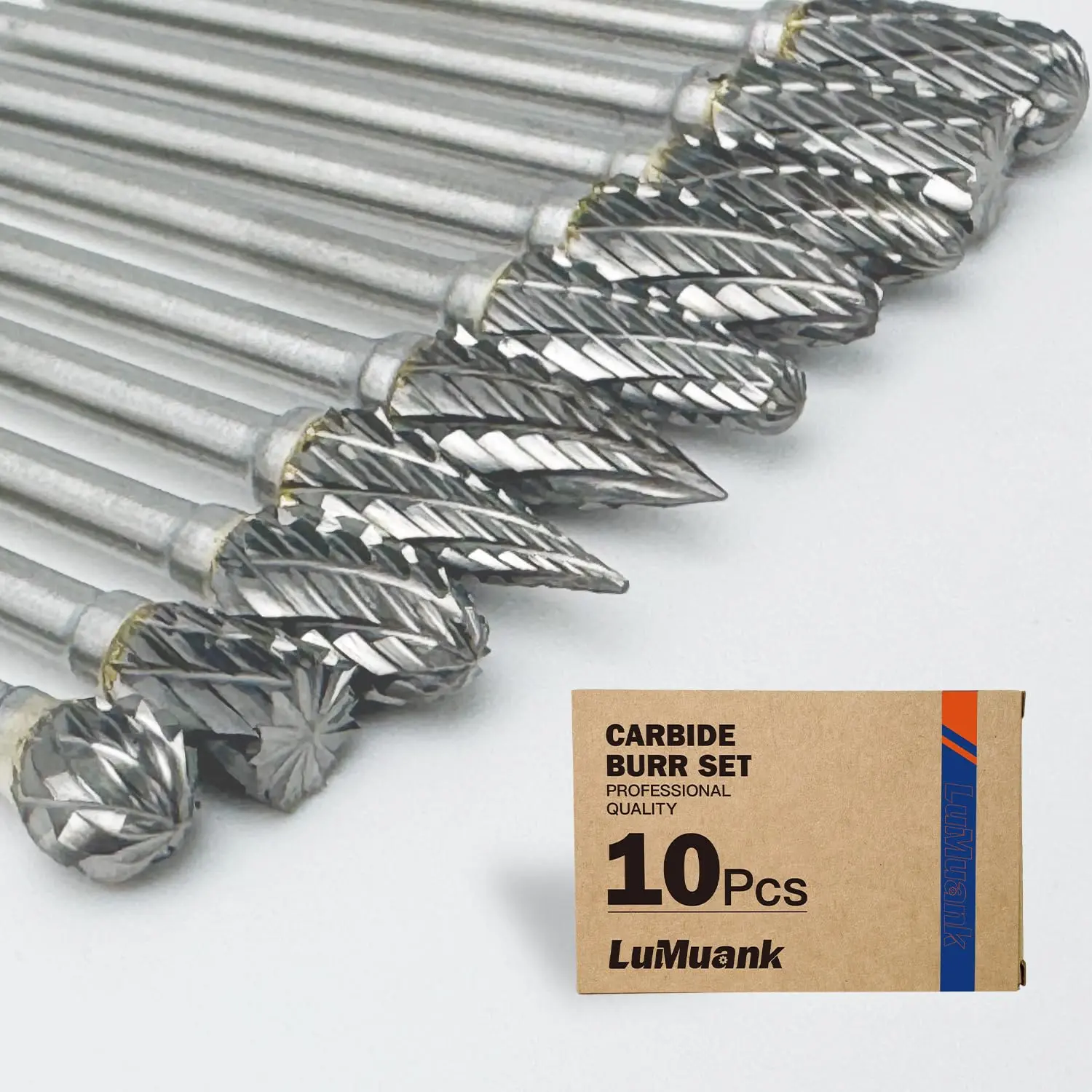 10 Pcs Tungsten Carbide Double-Cut Burr Bits Set - 1/8" Shank, Balanced, Heat & Wear Resistant Build, Low Vibration Rotary Tool Accessories for Crafting, Workshop Ready Metalworking (Compatible with Dremel, Ideal Gift for Craftsmen)