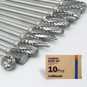 10Pcs Double-Cut Carbide Burr Bits Set, 1/8" Shank Rotary Tool Accessories, Multi-Material Compatible with Dremel, Die Tool Bits for Metal, Wood Carving