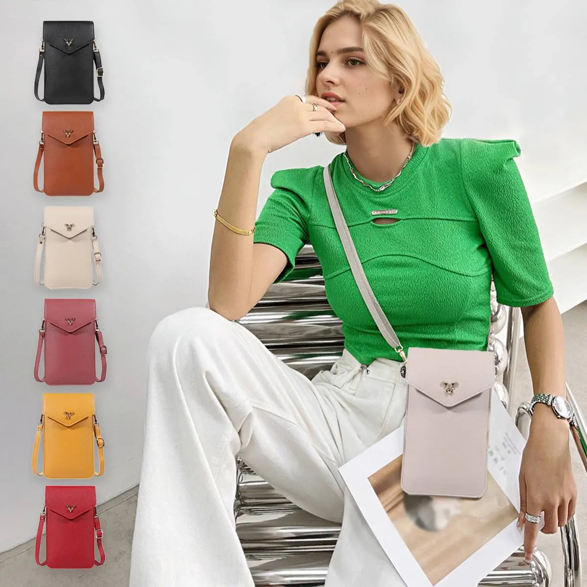 Phone Purse for Women, Retro Minimalist PU Messenger Bag, Plain and Lightweight with a Touch Screen Window, Multi-Function