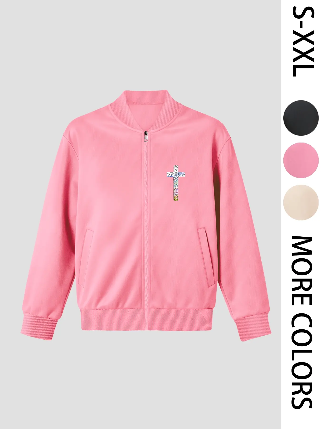 Jesus Is King Women's Printed Zip Long-Sleeve Jacket, 4-Season Casual Long-Sleeve Bomber Jacket, Fashionable Outerwear for Daily Wear & Outdoor Activities - Layering Style