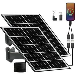 16W Solar Panel for Security Camera Outdoor Waterproof USB Charger with Type C Micro USB and DC Ports 98ft Cable Compatible with Ring Blink Arlo