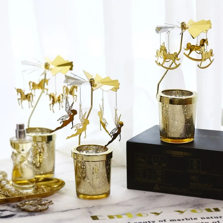 European Style Rotating Candle Holder, Tealight Candle Holder, American Minimalist Modern Iron Glass Candle Light Dinner Prop, Elegant Girl Decorative Item