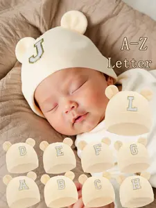 1PC Baby A-Z  Letter Newborn Hospital Cap Cartoon Bear Ear Newborn Baby Hat Soft Boy Girl Hats Beanie Solid Color Cap Bonnet Newborn Photography 0-3M