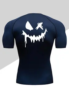 Men's Dragon Print Compression T-Shirt, High Performance Activewear, Quick-Dry Breathable Stretch Fabric, Tight-Fitting Short Sleeve Top for Fitness and Outdoor Activities