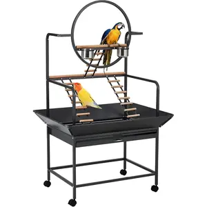 Bird Playstand, 66 Inch Height Birdcage Stand Activity Play Center w/Perches and Ladders, Removable Tray, Indoor Outdoor Playground for Parakeet, Cockatiels Conures Macaw