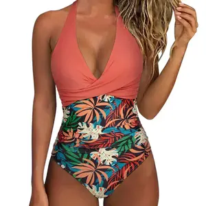 Women One Piece Swimsuits Tummy Control Bathing Suits Push Up Slimming Swimwear with Built-in Bra V Neck high waist swimdress Scrunched Eyelet One-Piece sexy cutout