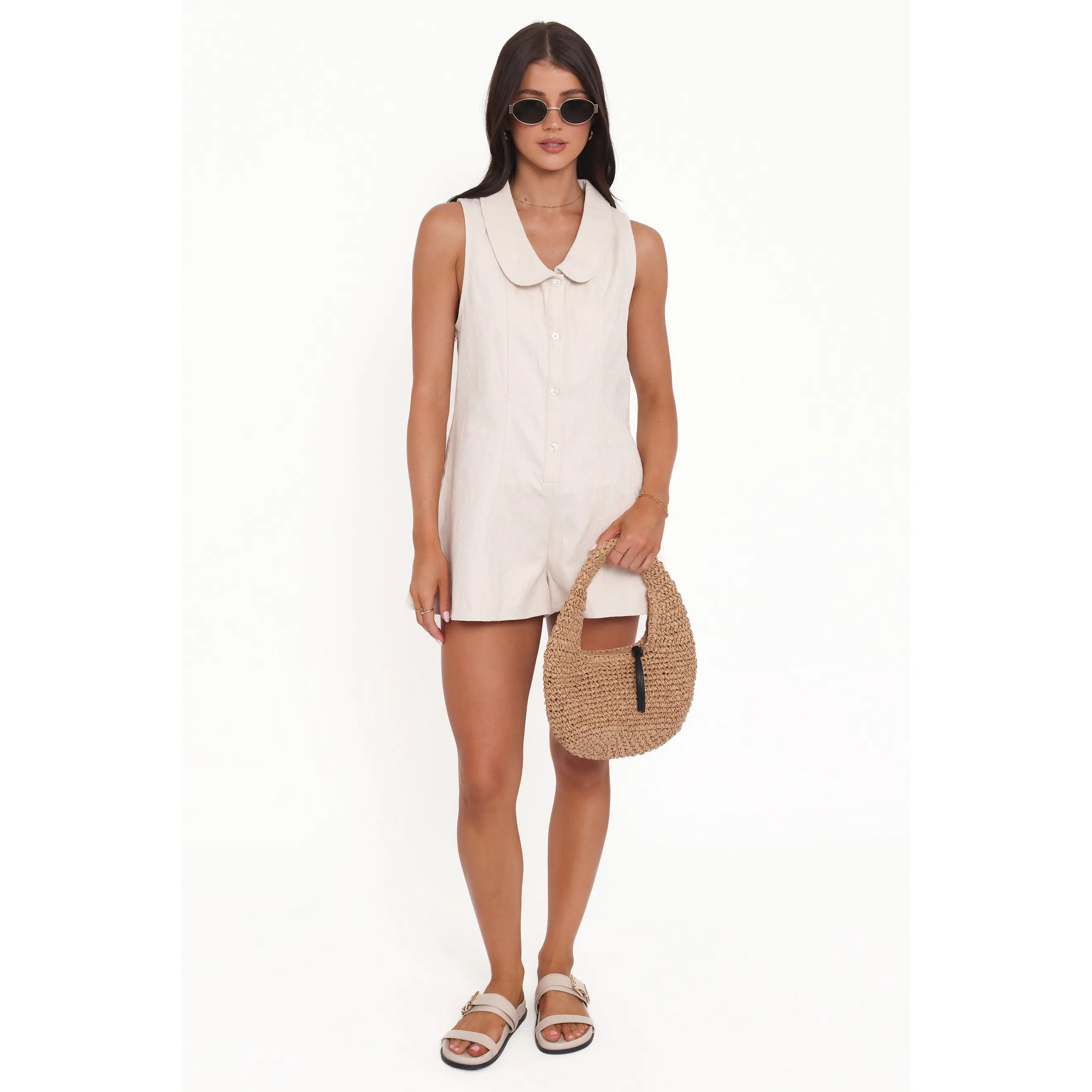 Lavina Collared Romper - Cream