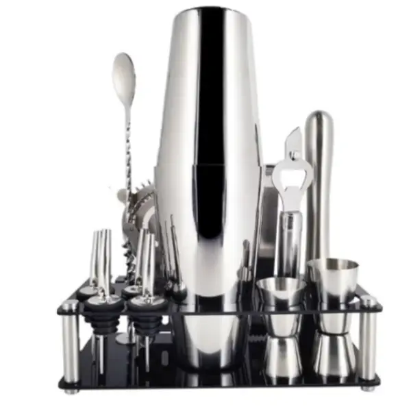 PURE VINTAGE Professional Bartender Kit - 13-Piece Bar Set with Portable Shaker, Bottle Opener, Tongs, and Bar Utensils, Stainless