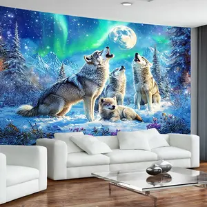 1 piece, lively ice wolf tapestry, home decoration hanging cloth, holiday gift, party decoration, live broadcast background cloth, including free installation package, wolf decoration religious decoration Rod Wave