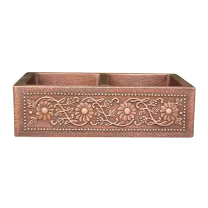 Akicon Double Bowl Custom Handmade Copper Farmhouse Kitchen Sink