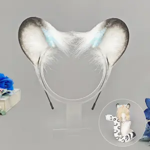 Snow Leopard Plush Ear & Tail Set for Cosplay - Comfortable Animal Headband & Hair Accessory - Perfect for Characters - Stylish & Versatile Feline Themed Costume