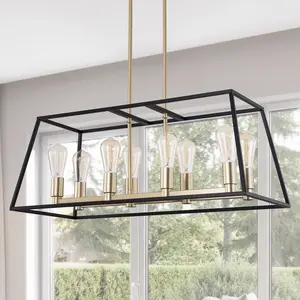 8-Light Modern Farmhouse Chandelier, Vintage Candle Gold Black Ceiling Pendant Light Fixture for Dining Room Living Room,Bedroom, Kitchen