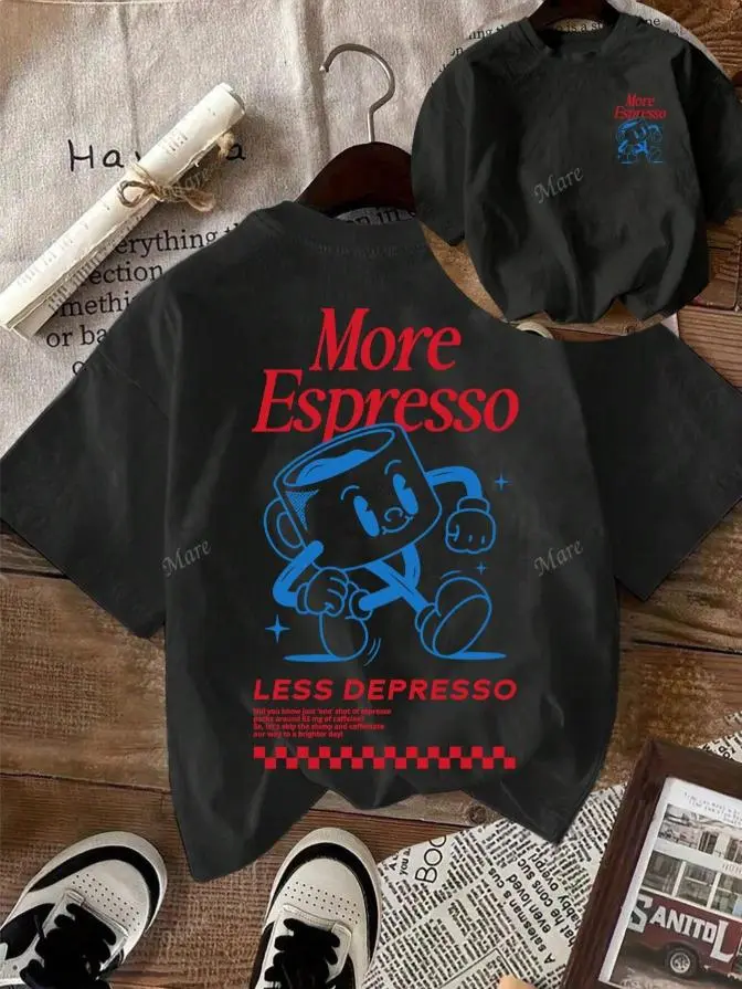 Men's 'More Espresso' Graphic T-Shirt, Vintage Style Cotton Blend Round Neck Top with a Unisex Fit for Casual Wear, Menswear, Short Sleeve Tee, Do Not Bleach, Unisex Cut, Classic Crop