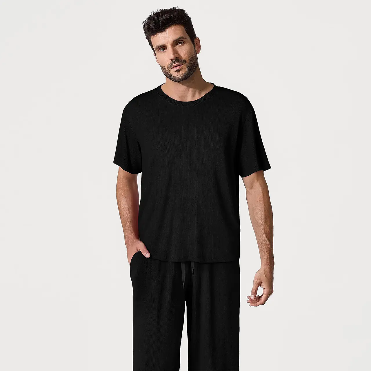 Popilush Men's Modal Short Sleeve & Pants PJ Loungewear Set Comfy All-Day Wear