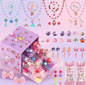 Princess Jewelry & Hair Accessories Set: 51pcs Jewelry Kit (5-7), Adjustable Rings, Clip-on Earrings (8-10) & Hair Clips. Best Birthday & Christmas Gift for Girls Ages 3-8