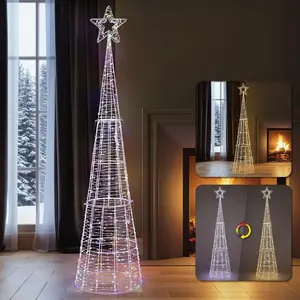 CAPHAUS 6FT Pre-lit LED Christmas Cone Tree with Star Topper, 720 Lights, 3 Lighting Modes with Timer, Light-Up Christmas Tree for Home Holiday Decor, Easy Assembly & Storage Indoor Xmas Decorations