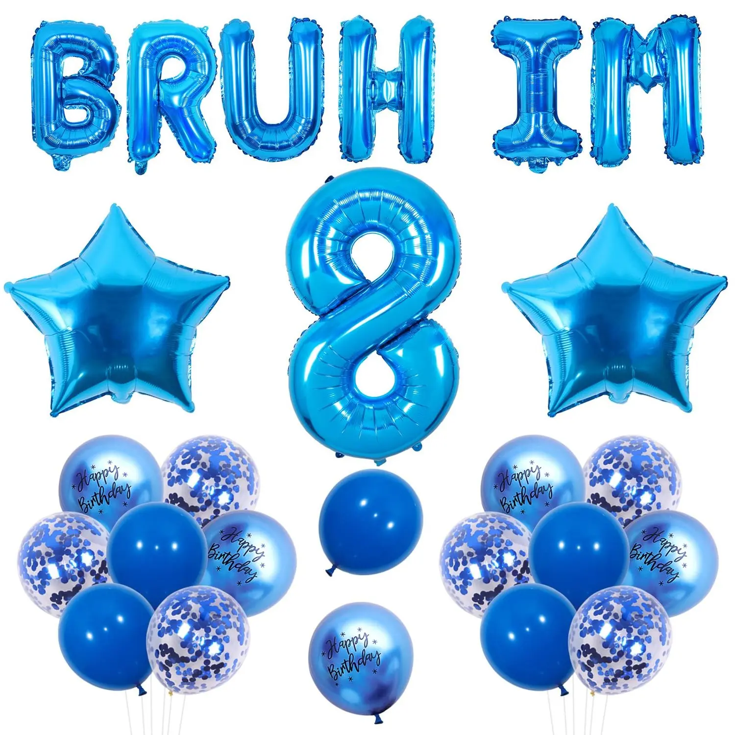 1Set Blue Bruh Its My 8th Birthday Decorations Bruh Im 8 Party Decorations Bruh Im 8 Balloon Banner Star Balloon Happy 8th Birthday Decor Funny Eighth Bday Supplies for Eighth Blue Bday