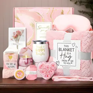 Luxury Self-Care Spa Basket for Women, Includes Soft Flannel Blanket, Perfect Gift for Mom Friends Sisters, Relaxing Home Spa Set
