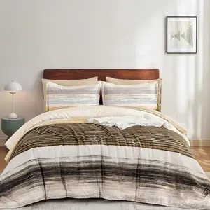 Brown Comforter Set  Size, 7 count  Bed in a Bag for All Season, Soft and Breathable Striped  Set with Boho Comforter, Flat Sheet, Fitted Sheet, Pillowcases & Shams