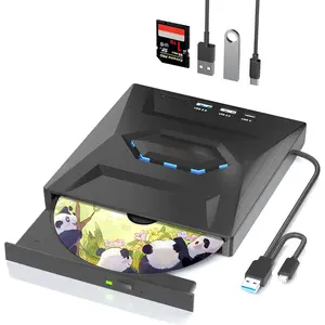 5 in 1 External CD/DVD Drive for Laptop, Type-C USB 3.0 Portable CD Player DVD Burner with SD Slot & USB Ports, DVD 8X CD 24X External Optical CD DVD Drive