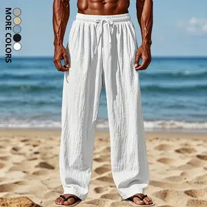 Men's Casual Linen Pants, Regular Fit Straight Leg Design, Elastic Drawstring Waist, Breathable & Comfortable, Suitable for All-Season Daily, Office, Beach & Vacation Wear