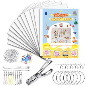 143PCS DIY Shrinky Paper Craft Kit with One-Side Frosted Shrink Sheets and Full Accessories, Makes Custom Keychains & Pendants, Mess-Free Creative Art for Kids, Perfect for Parent-Child Activities, Ideal Birthday Gifts and Christmas Stocking Stuffers