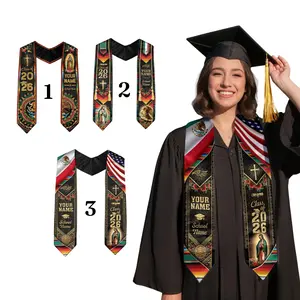 Custom Aztec Mexican Flag Graduation Sash,  Mexican Graduation Stole 2026, Mexico Pattern Stole, Virgen de Guadalupe Sash Senior Grad Gift