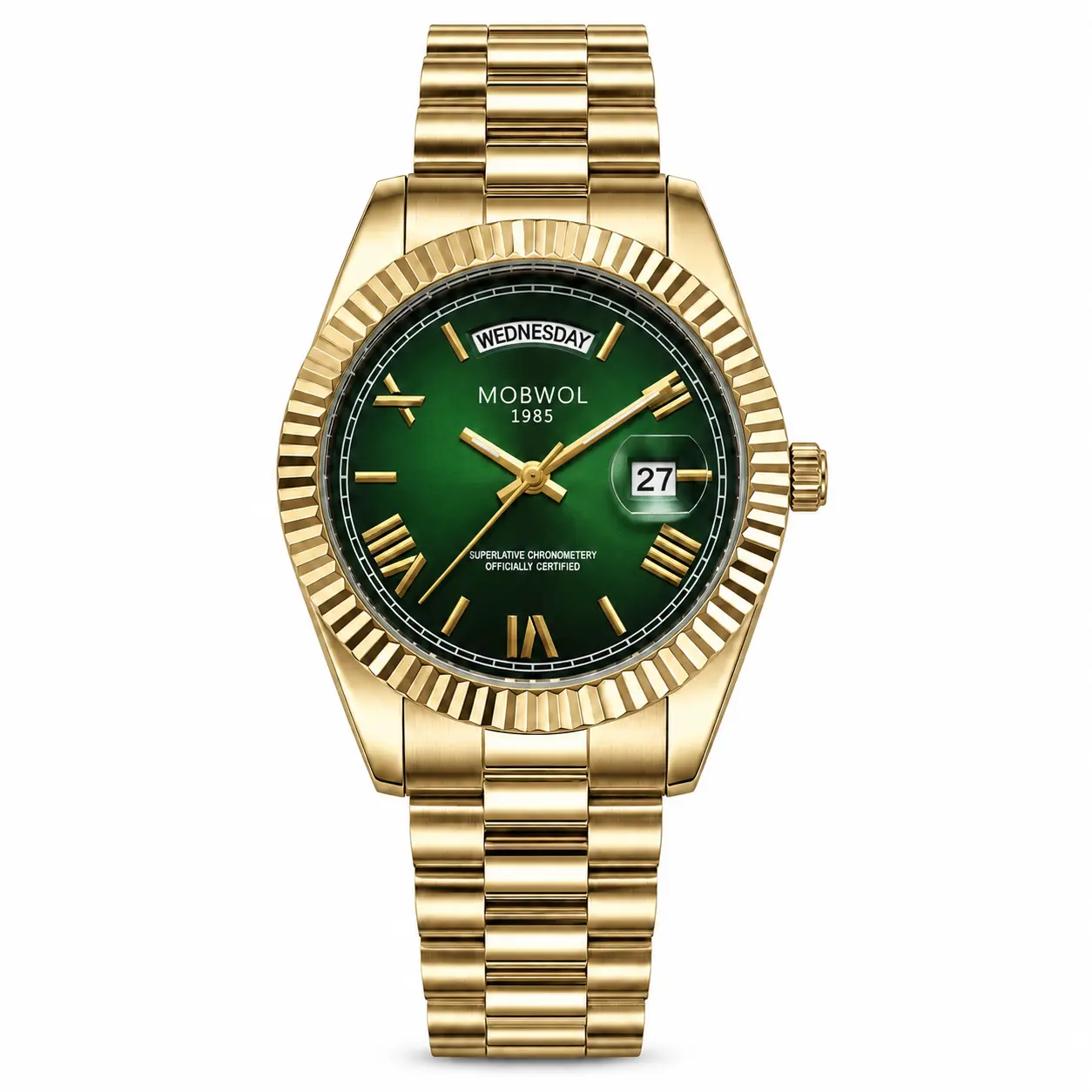 steel band luxury casual wrist watch automatic waterproof quiet luxury watch summer outfit green face men's gift