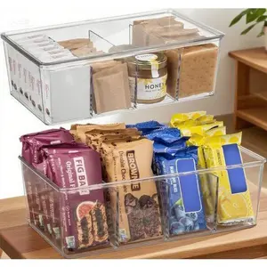 "Modular Kitchen Storage Containers with Dividers & Lids – Space-Saving Pantry Organizers for Fridge and Cabinets – Reusable Plastic Bins for Food Organization – 2-Pack Set, Durable and Stackable"