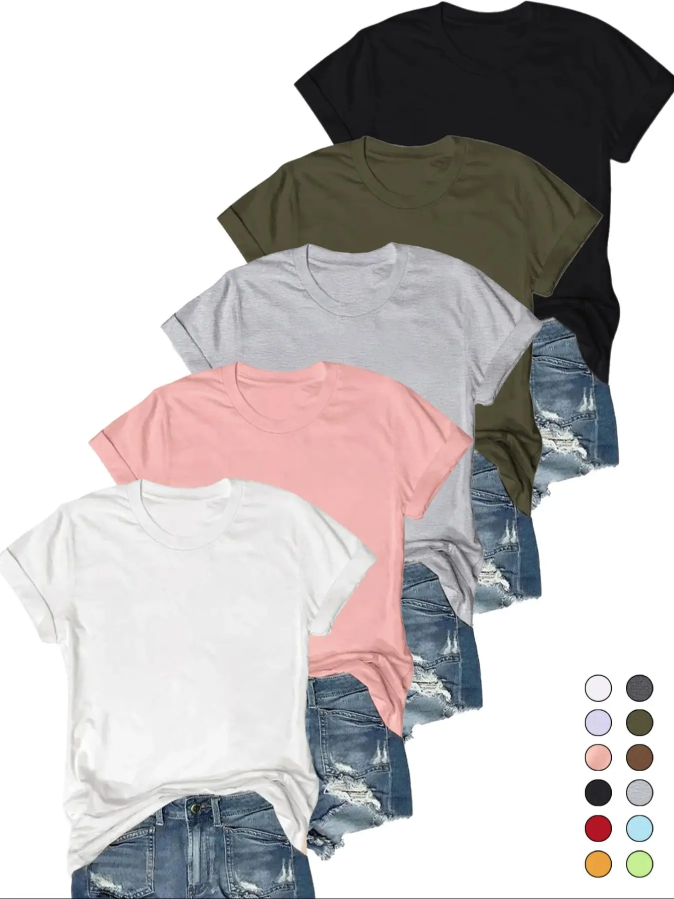Women's Solid Round Neck Tee, Casual Short Sleeve T-shirt for Summer, Ladies Basic Clothes for Daily Wear, Crewneck Streetwear Top