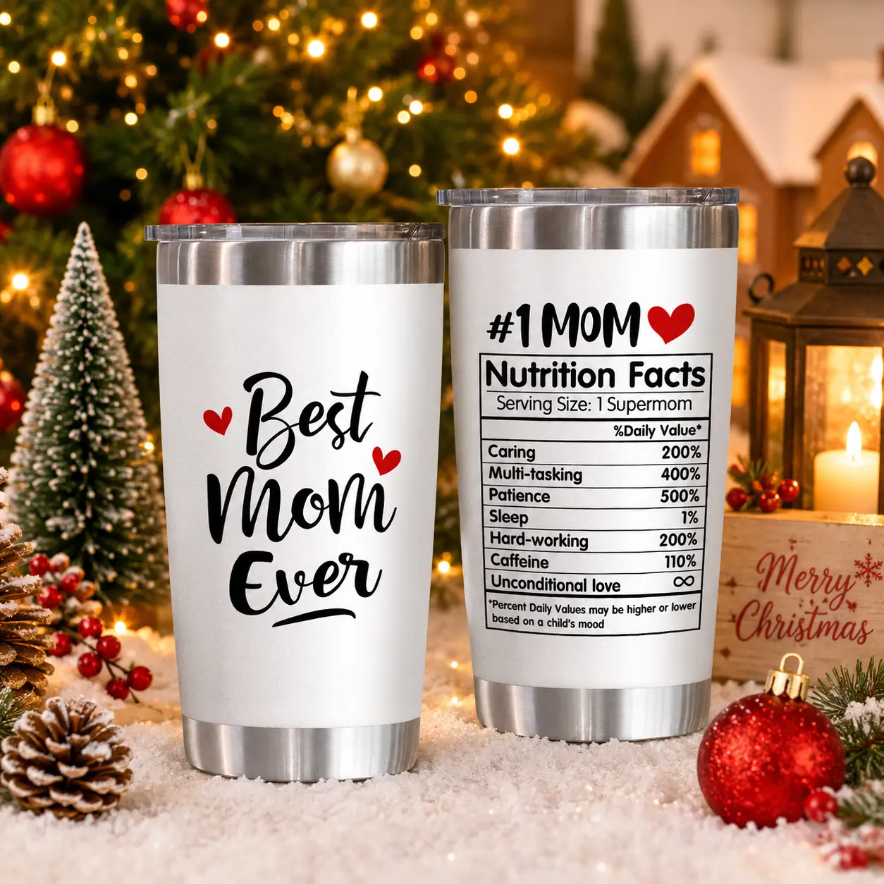 Best Mom Ever Tumbler, 20oz Stainless Steel with Lid - Christmas Gift Ideas, Perfect Birthday Gifts, Xmas Gift For Mom, Bonus Mom, Step Mom Mom-in-law from Daughter or Son