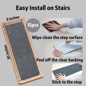 Carpet Stair Treads for Wooden Steps, 8" x 30"(15 in Pack) Stair Runner for Kids, Elders and Dogs Summer, Self Adhesive Staircase Rug with Reusable Peel and Stick Anti Slip Tape Grip.