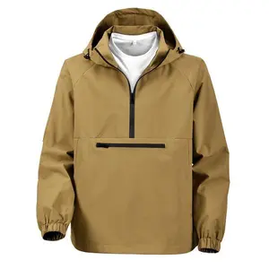 Men’s Khaki Half-Zip Hooded Jacket for Spring, Autumn, and Winter – Everyday Casual Commuter Outdoor Windbreaker