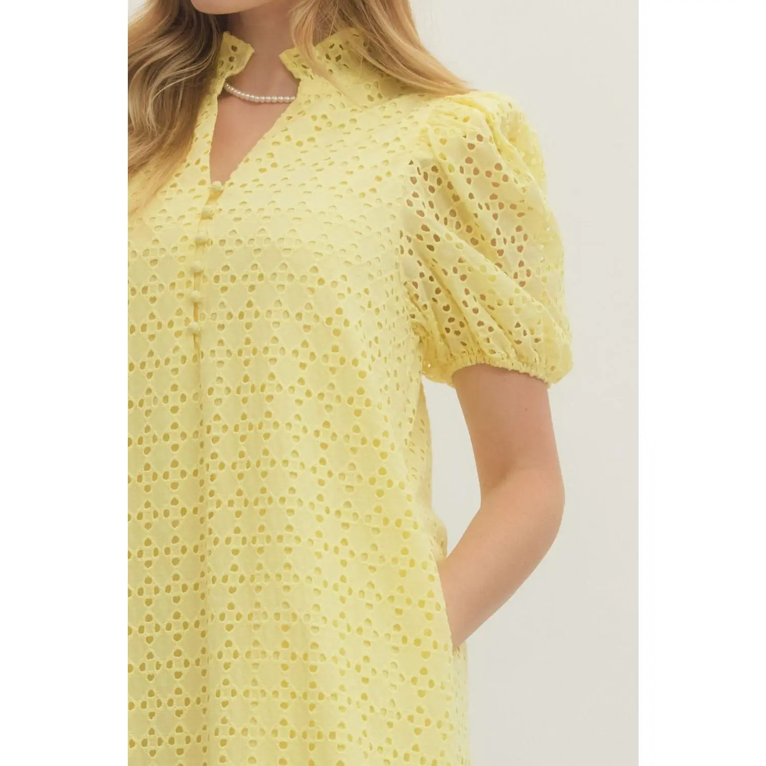 Elegant Eyelet Dress Lemon yellow