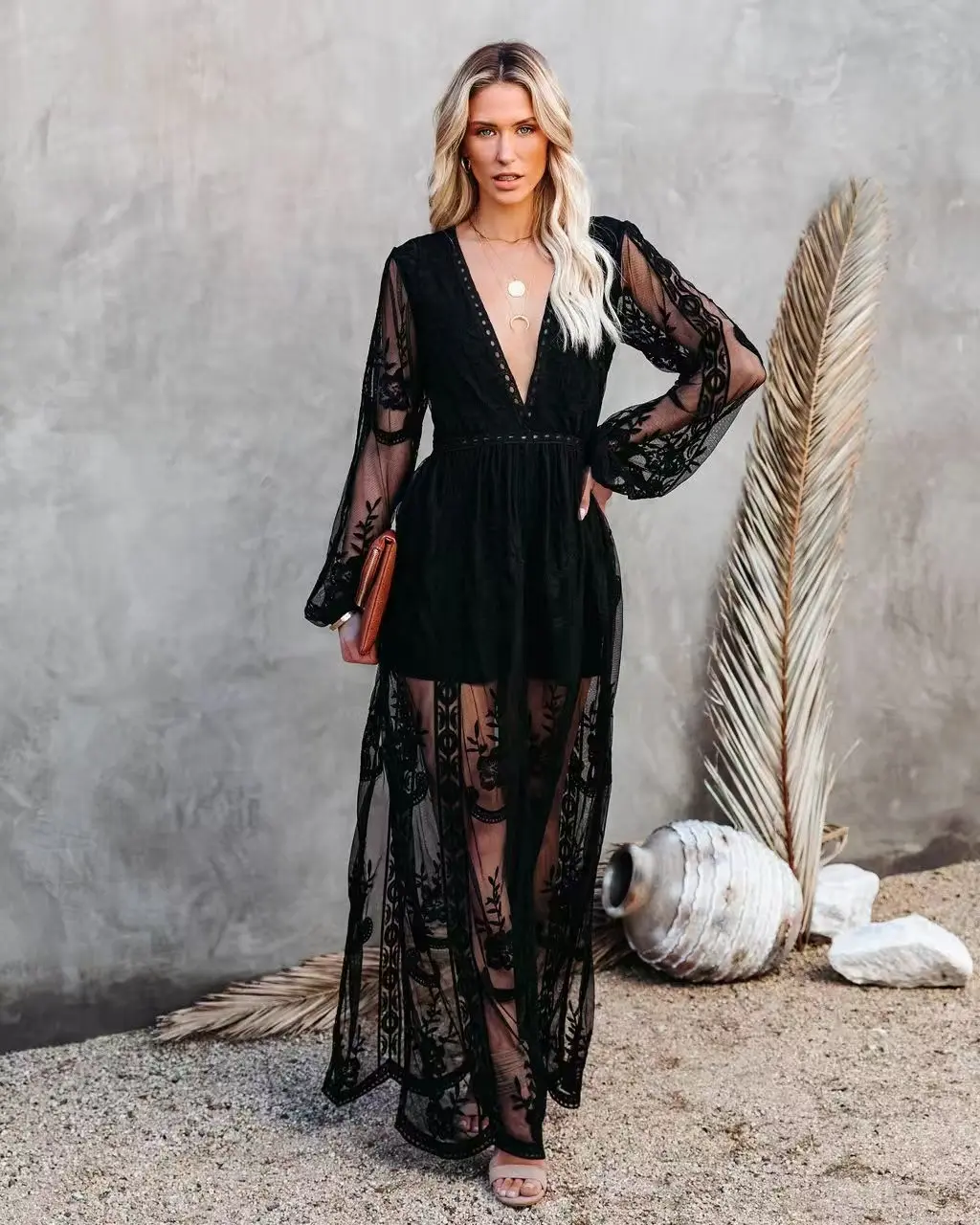 2026 Bohemian Lace Long Sleeve Maxi Dress, Elegant V-Neck High Waist Slit  Flowy Beach Dress for Women in 3 Elegant Colors #BohoDress #LaceMaxiDress  #BeachVacationOutfit #SlitMaxi #2026SummerFashion #WomenElegantDress -  TikTok Shop