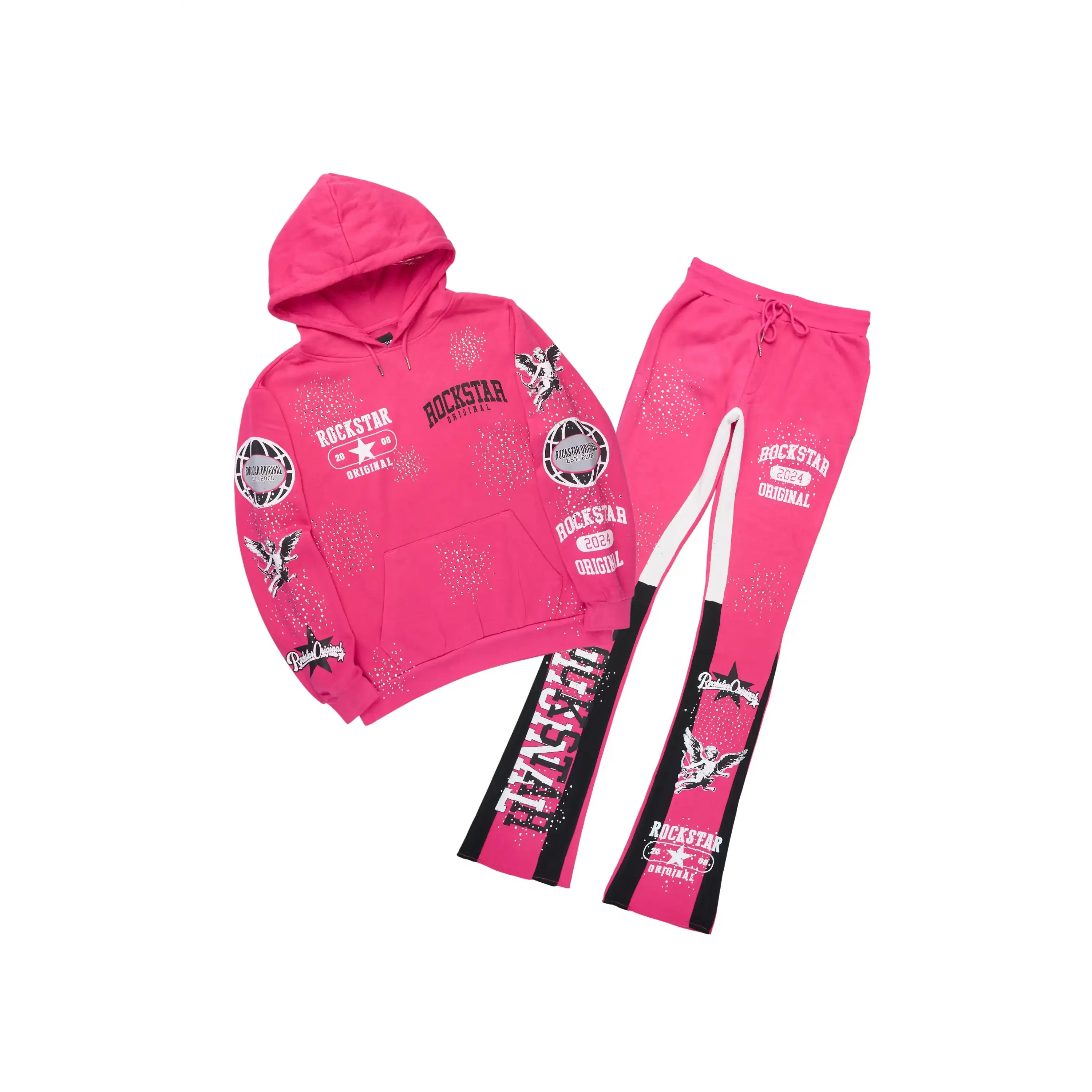 Gutta 2.0 Fuchsia Rhinestone Hoodie/Stacked Flare Track Set