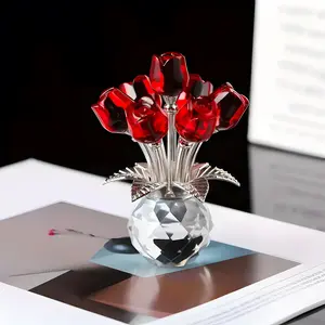 Rose Design Artificial Crystal Ornament, 1 Count Flower Design Statue, Faux Roses Bouquet, Elegant Home Decor, Perfect Gift for Wife Or Girlfriend, Ideal for Anniversary, Bouquet