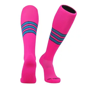 MK Socks Striped Knee High Baseball, Football Socks - Hot Pink Black Marlin Teal
