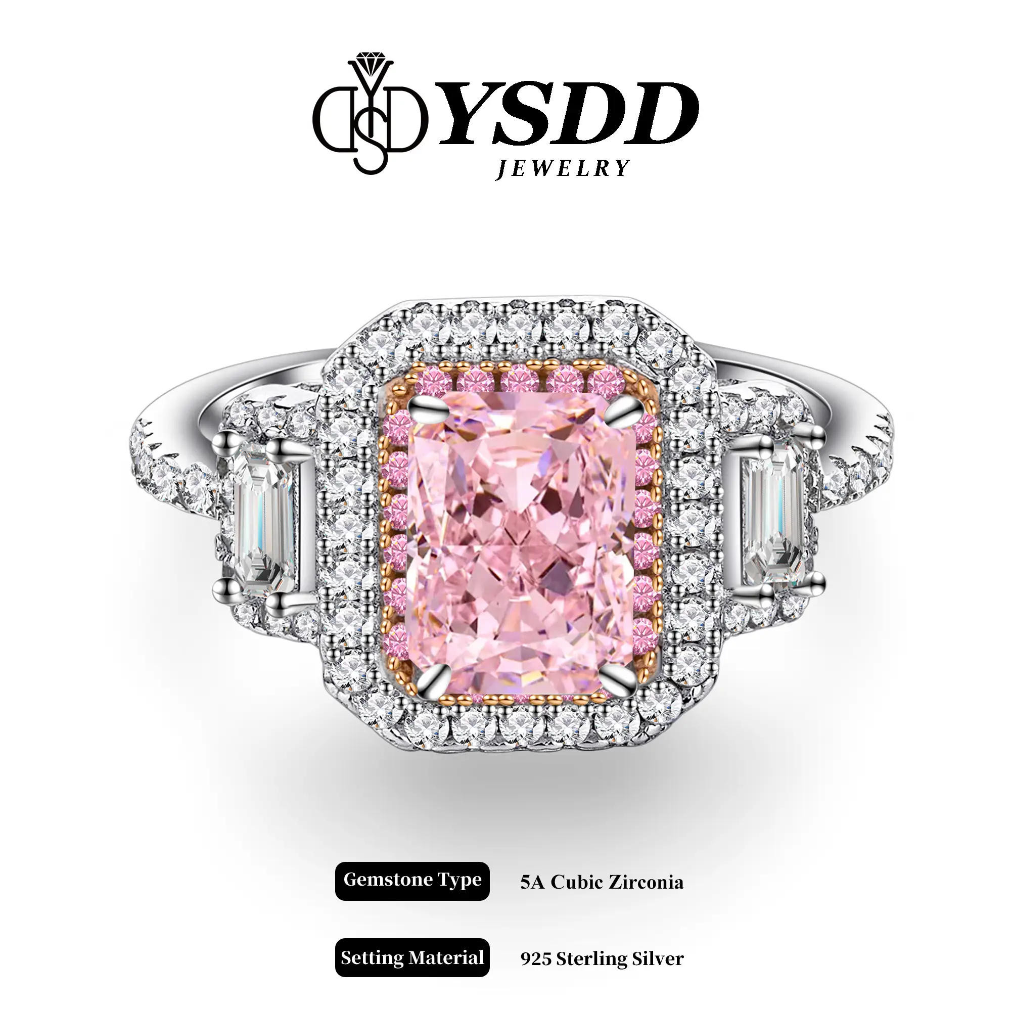 【#323 Princess Aurora】Double-halo 2Carat Synthetic Moissanite/CZ Ring in 925 Sterling Silver For Women