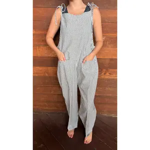 Navy Striped Overalls
