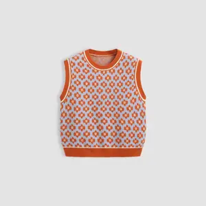 Cider [2 colors, size 0-10] Geometric Contrasting Binding Knitted Crop Vest