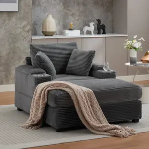 Eyisean 50" Corduroy Oversized Indoor Lounge Chaise, Upholstered Sofa with Ottoman, Storage Armrest & Cup Holder, Modern Sofa Bed Reclining Chair for Living Room, Bedroom