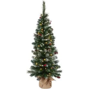 4ft Prelit Christmas Tree, Small Artificial Christmas Tree w/ 70 Warm White Lights, 122 Branch Tips, Easy Assembly, Xmas Decoration for Home, Office, Porch, Entryway, Holiday Party