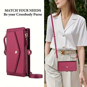 Suitable for Samsung for galaxy S25 S24 S23 S22 S21 Ultra S24 FE S25 Edge S20 FE Women'S Wallet Phone Case, Supports Wireless Charging with RFID Blocking Card Slot, Detachable Magnetic Wallet Style Crossbody Strap Phone Case