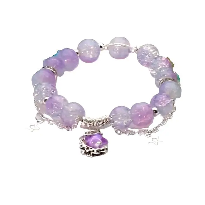 Red Glass Beaded Stretch Bracelet with Butterfly and Elephant Charm in Silvertone