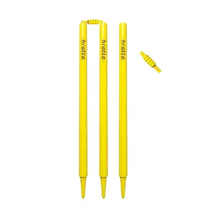 Bratla Cricket Stumps Wicket Neon Yellow High Quality Wooden Stumps Pack of 3