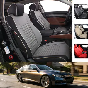 EKR Custom Fit Honda Accord Car Seat Covers (Fits 2008-2025 LX LX-P EX EX-L SE Sport SE Touring Hybrid) Full Leather Black Waterproof Stain-Resistant Easy Install All-Season Car Seat Protection Interior Upgrade 2-Year Warranty